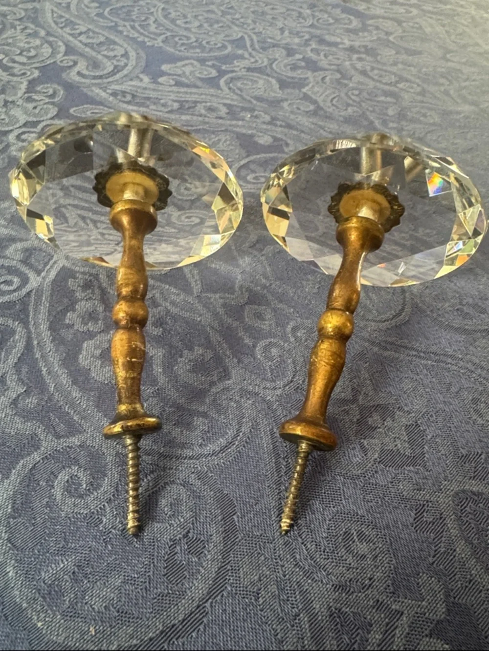Vintage Pair of Crystal and Brass Curtain Hold backs